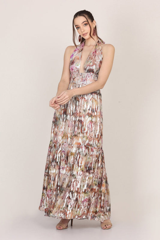 Noorex Metallic Printed Maxi Dress