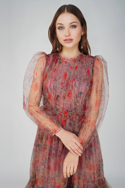 Carina Long Sleeve Floral Maxi Dress in Dusty Rose