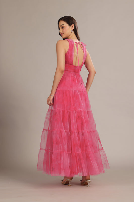 Candace Maxi Dress in Bright Pink Print