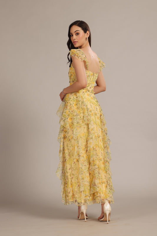 Malin Maxi Dress in Yellow Floral