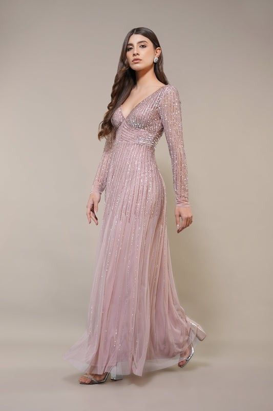 Laura Embellished Maxi Dress in Blush Pink