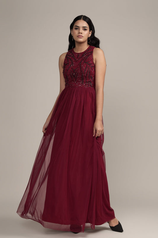 Linda Embellished Maxi Dress in Burgundy