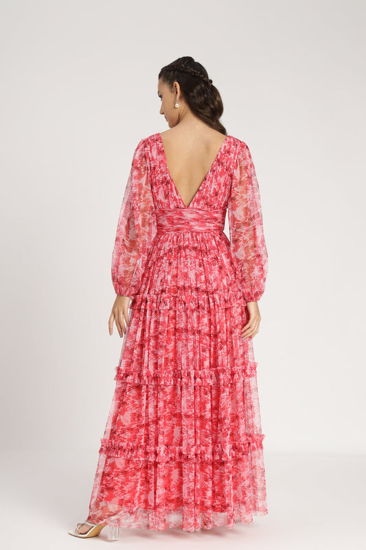 Lydia Maxi Dress in Red Floral