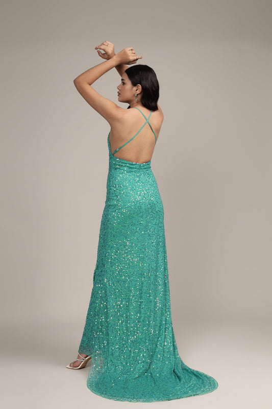 Silvana Embellished Maxi Dress in Teal