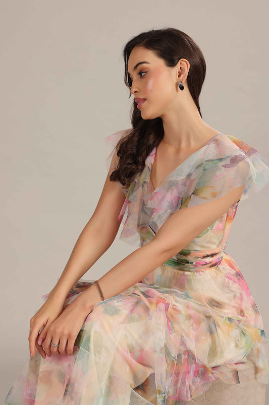 Olympia Maxi Dress in Cream Pink Floral