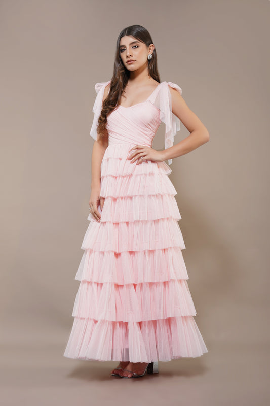 Ophelia Pink Maxi Dress with Tie Detail