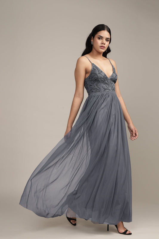 Seraphina Embellished Maxi Dress in Grey