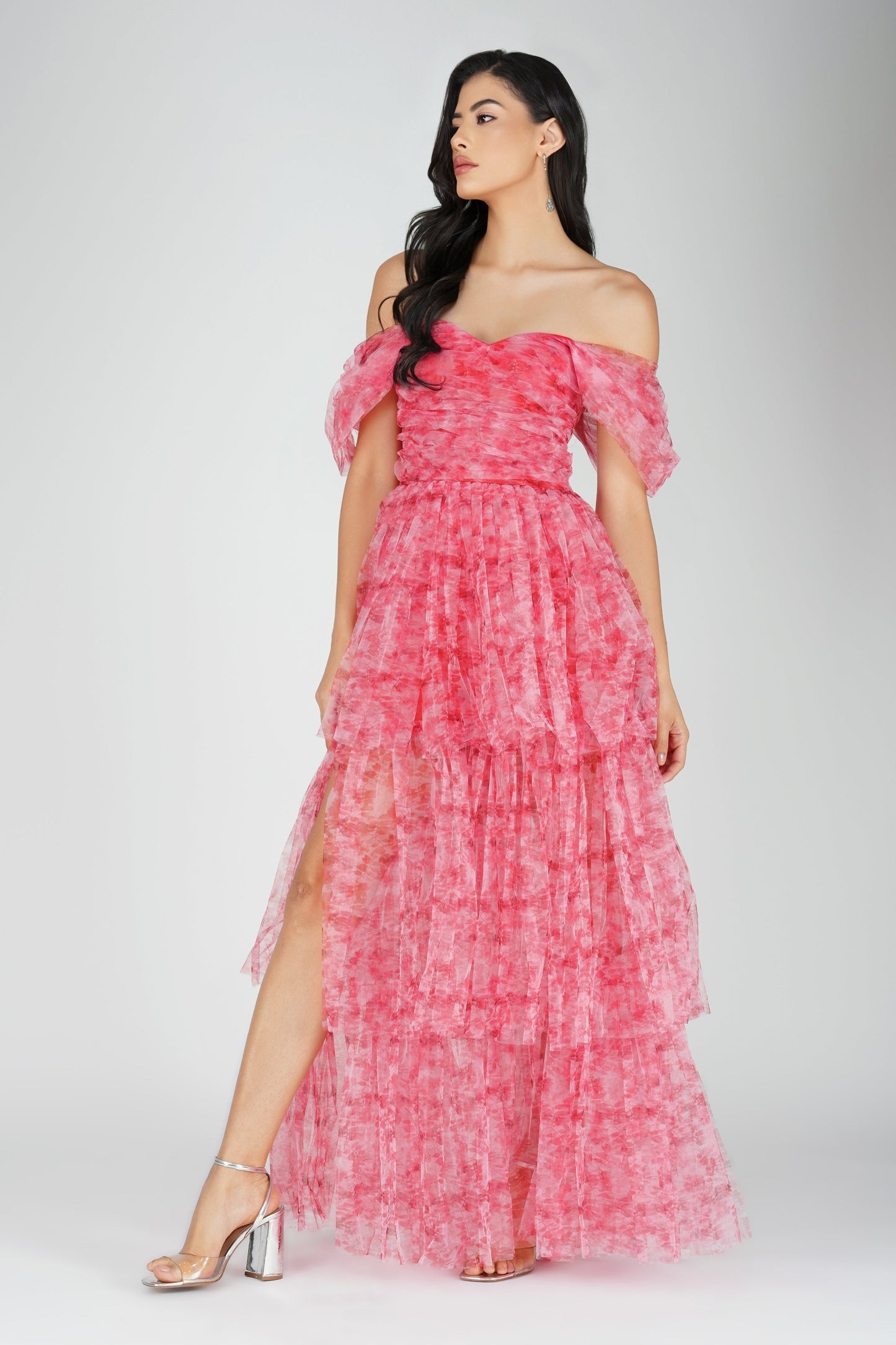 Sydney Tulle Maxi Dress in Red Print