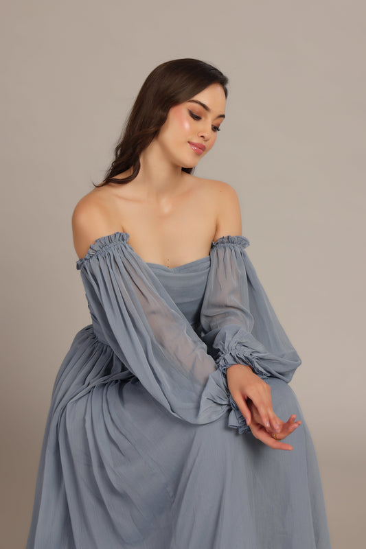 Lana Chiffon Maxi Dress in Dusty Blue