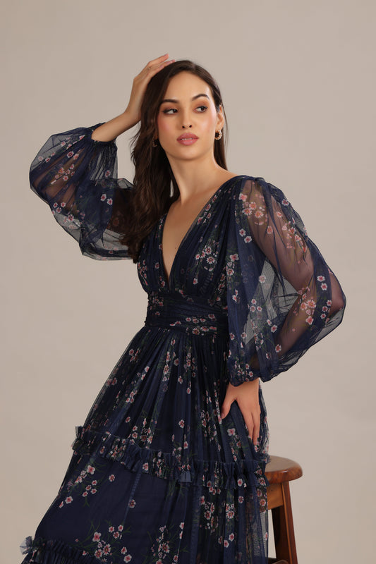 Lydia Maxi Dress in Navy Floral