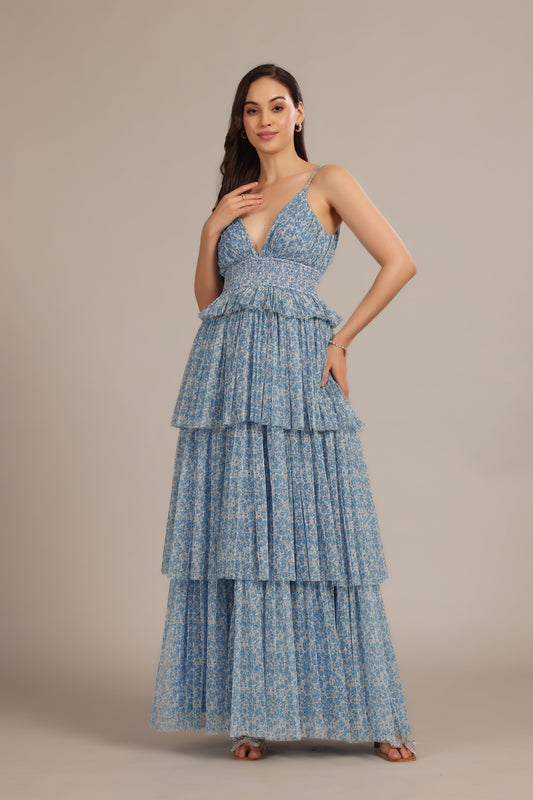 Rani Maxi Dress in Ditsy Blue Floral