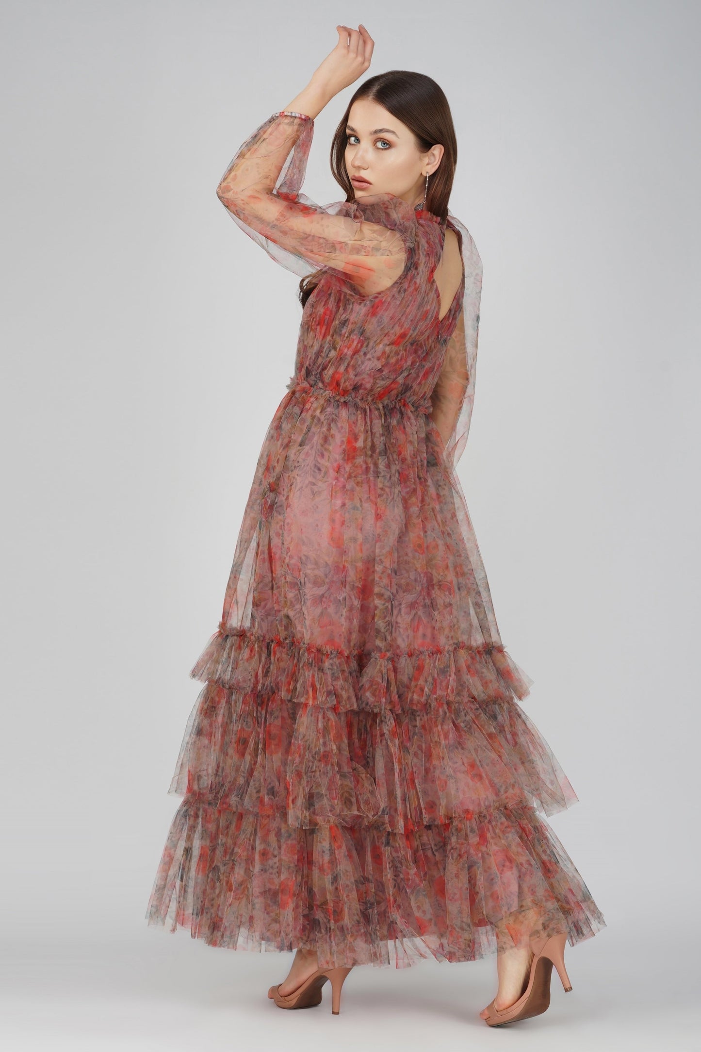 Carina Long Sleeve Floral Maxi Dress in Dusty Rose