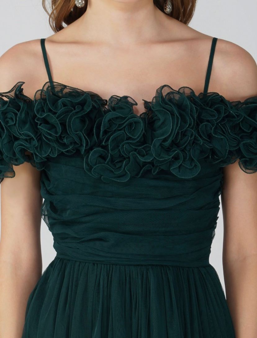 Sandy Tulle Maxi Dress in Emerald Green
