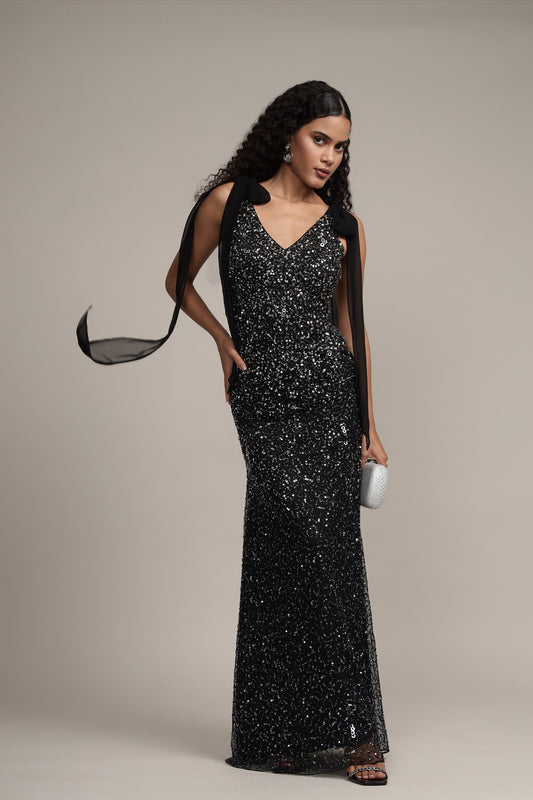 Dream Embellished Maxi Dress in Black