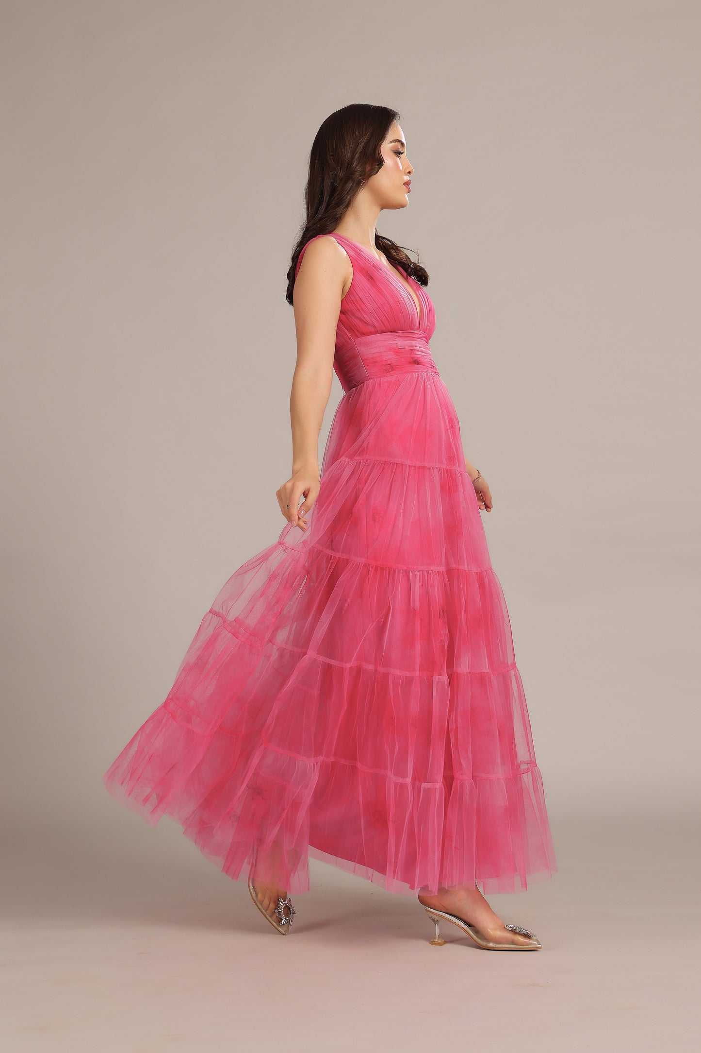 Candace Maxi Dress in Bright Pink Print