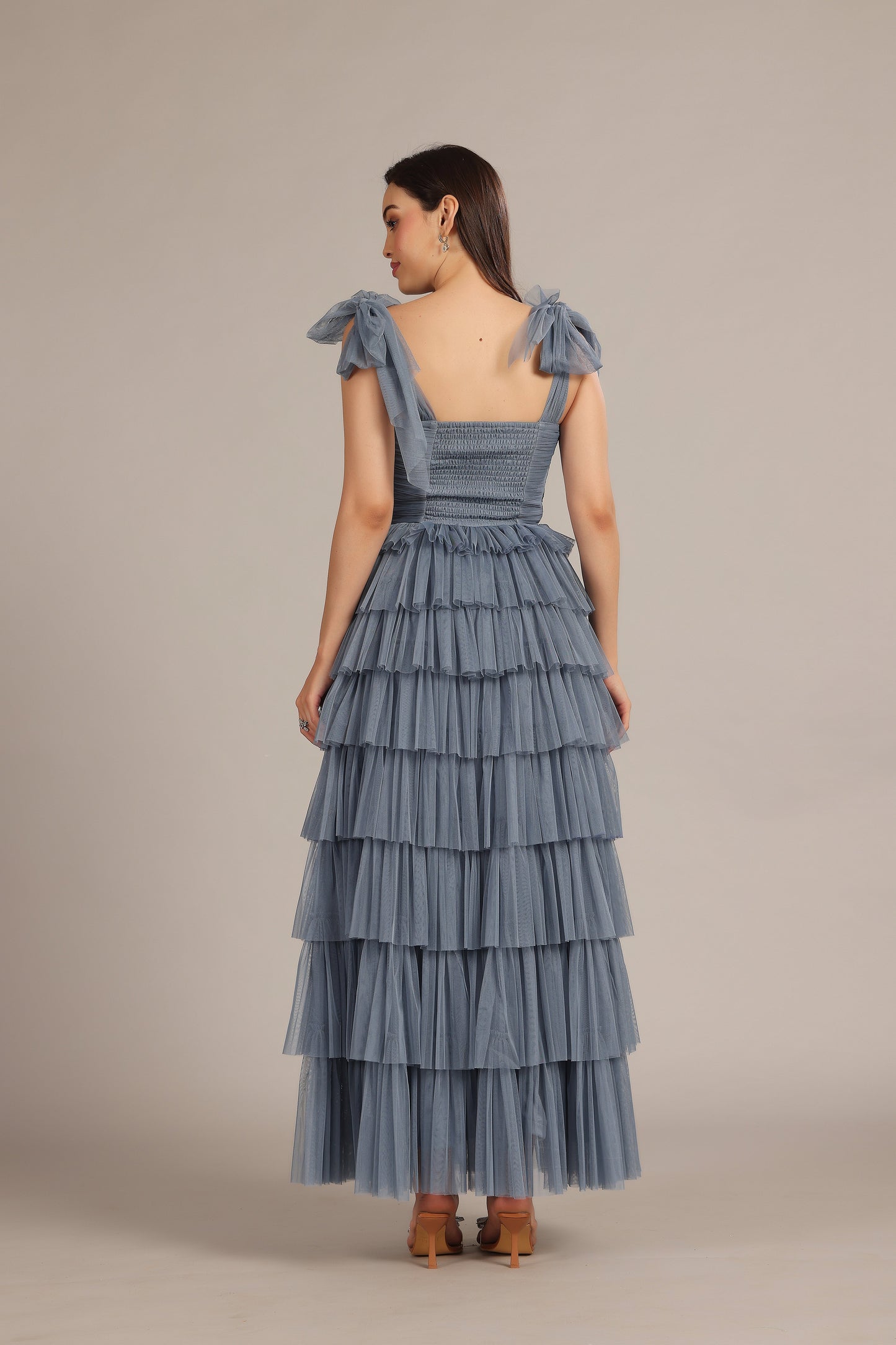 Ophelia Dusty Blue Maxi Dress with Tie Detail