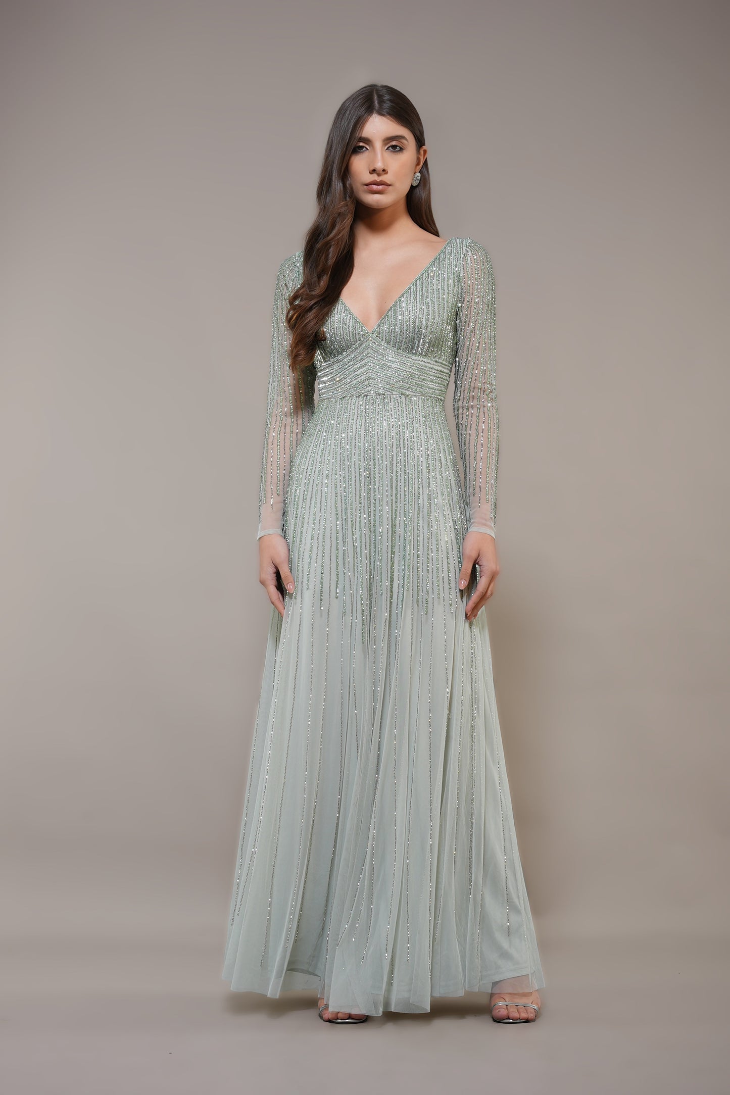 Laura Embellished Maxi Dress in Sage Green