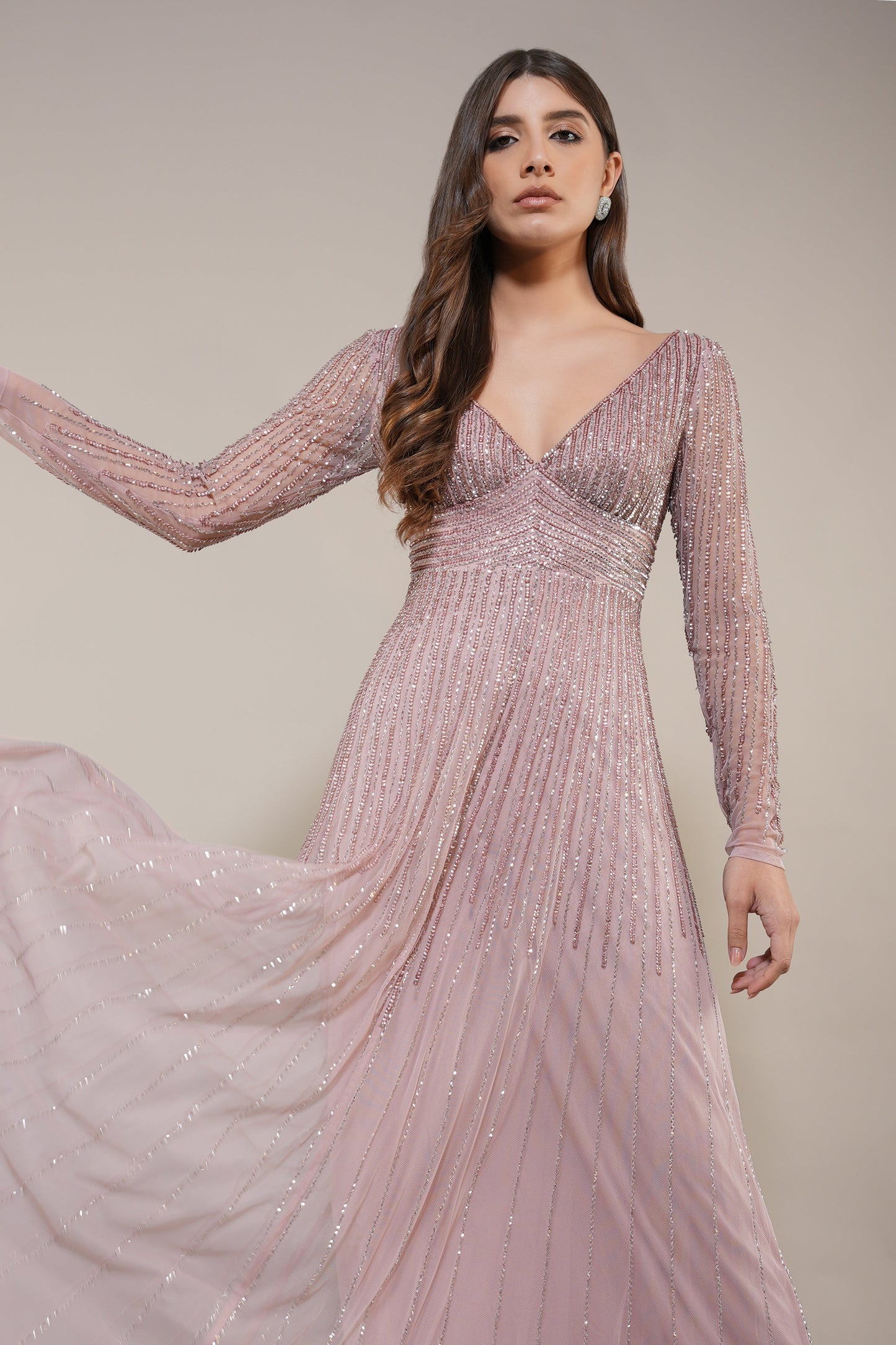 Laura Embellished Maxi Dress in Blush Pink