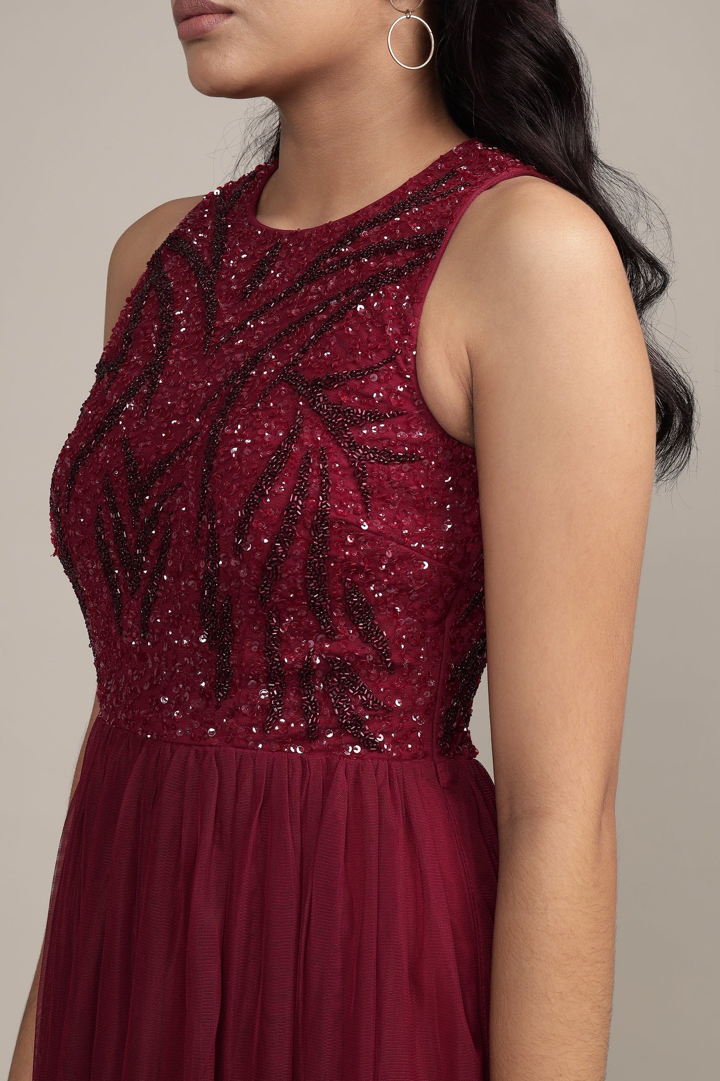 Linda Embellished Maxi Dress in Burgundy