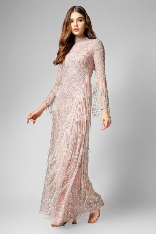 Lissy Pink Fringe Maxi Dress