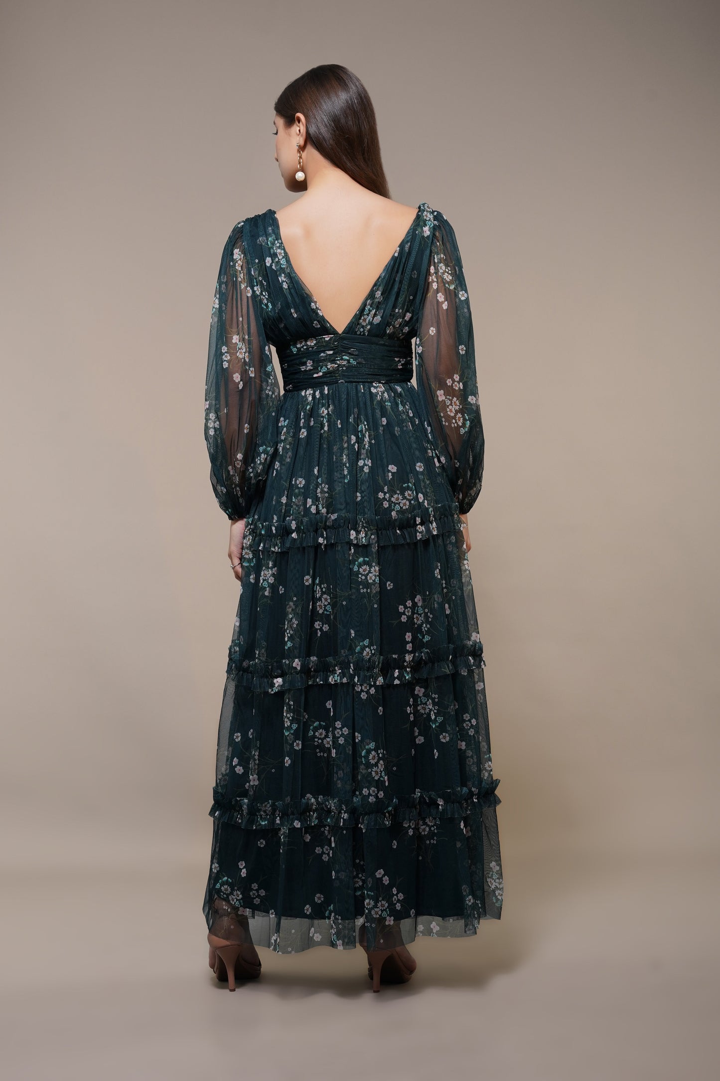 Lydia Maxi Dress in Emerald Floral