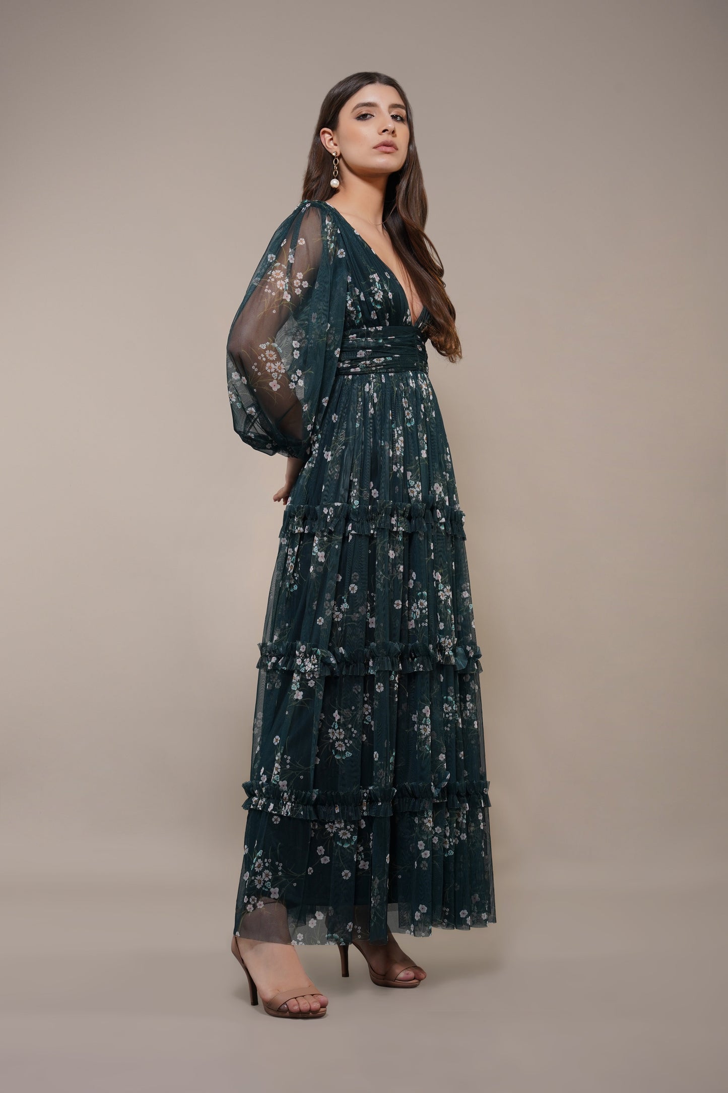 Lydia Maxi Dress in Emerald Floral