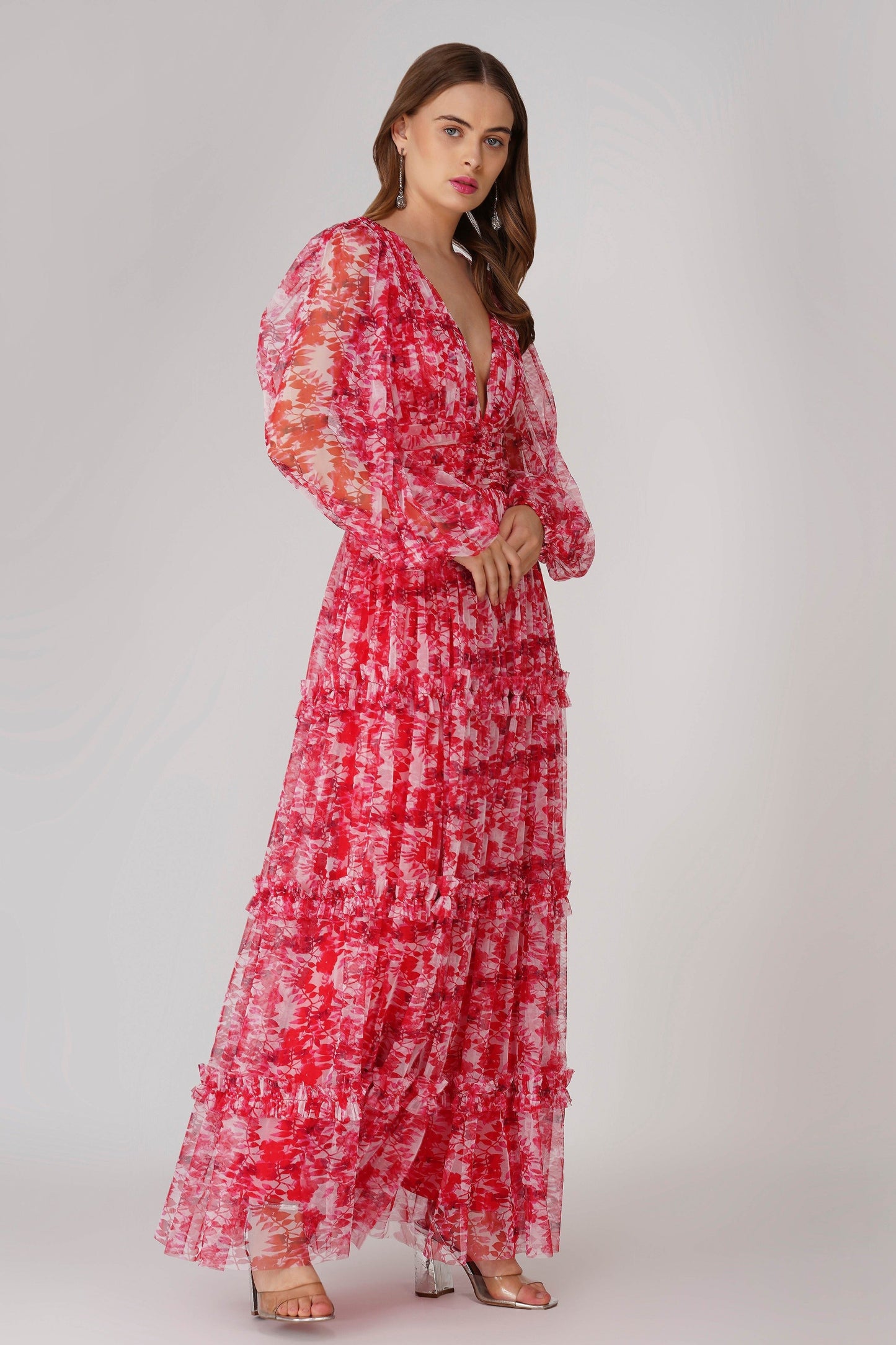 Lydia Maxi Dress in Red Floral