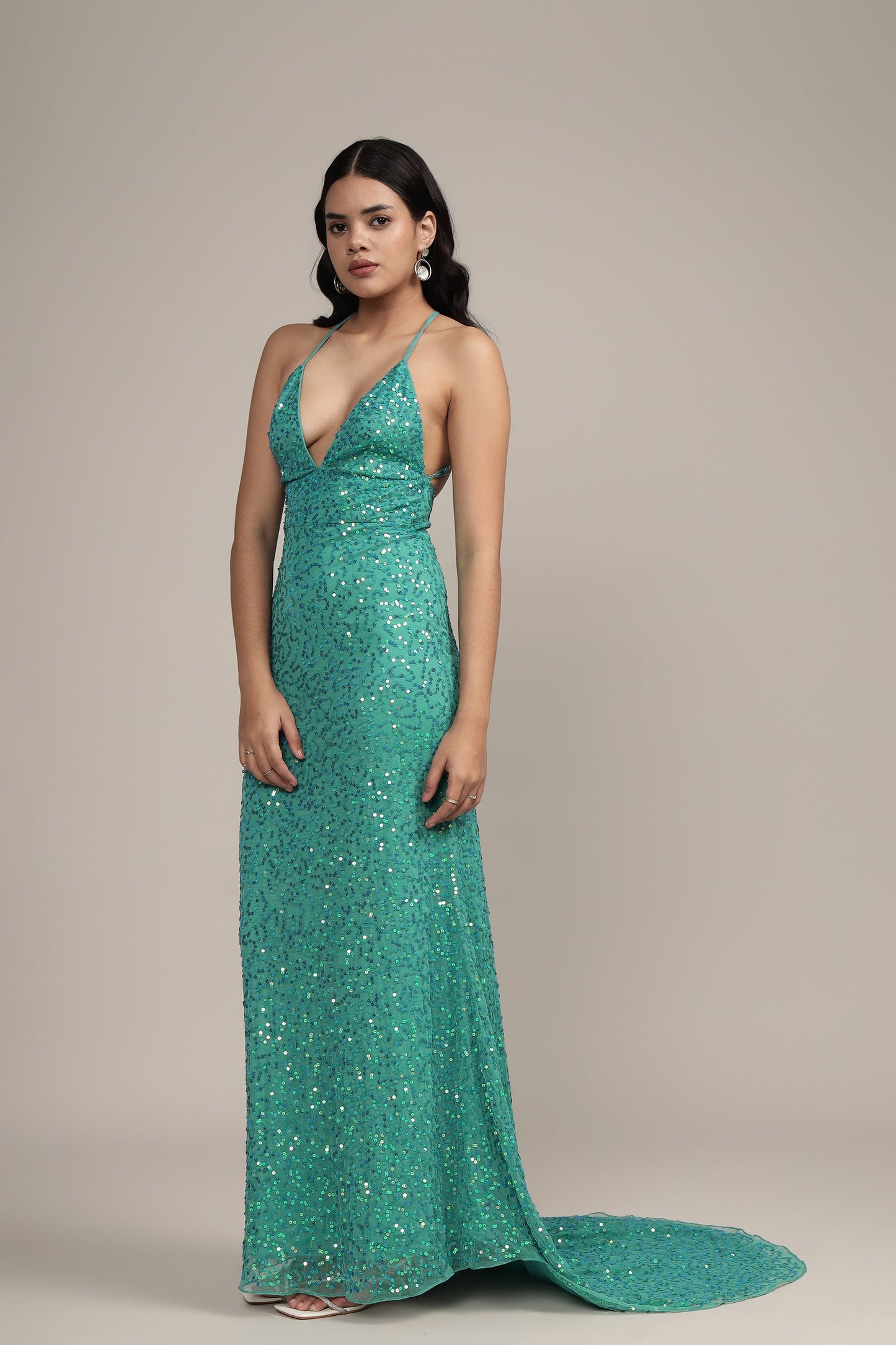 Silvana Embellished Maxi Dress in Teal