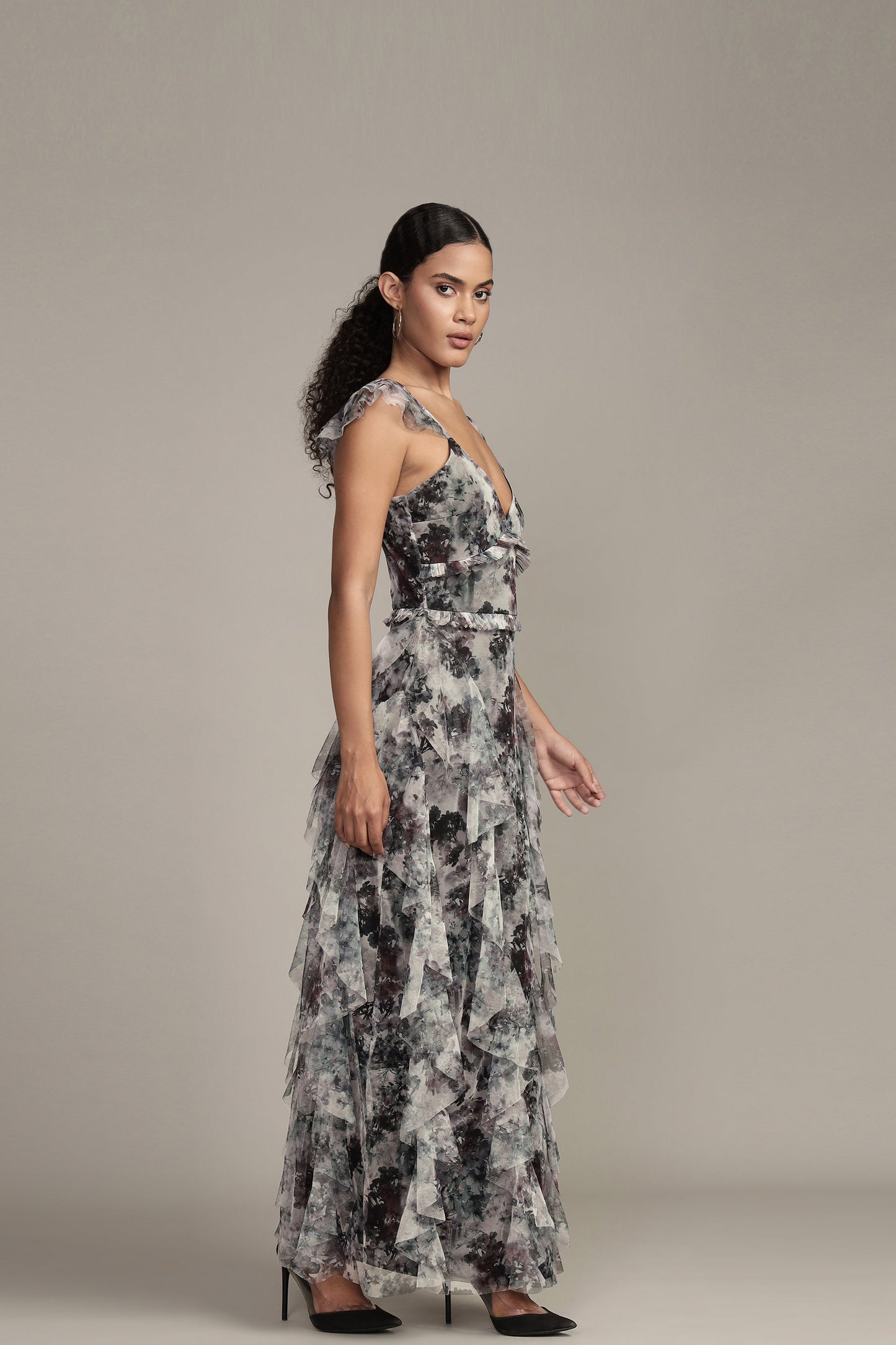 Malin Maxi Dress in Black and White Floral