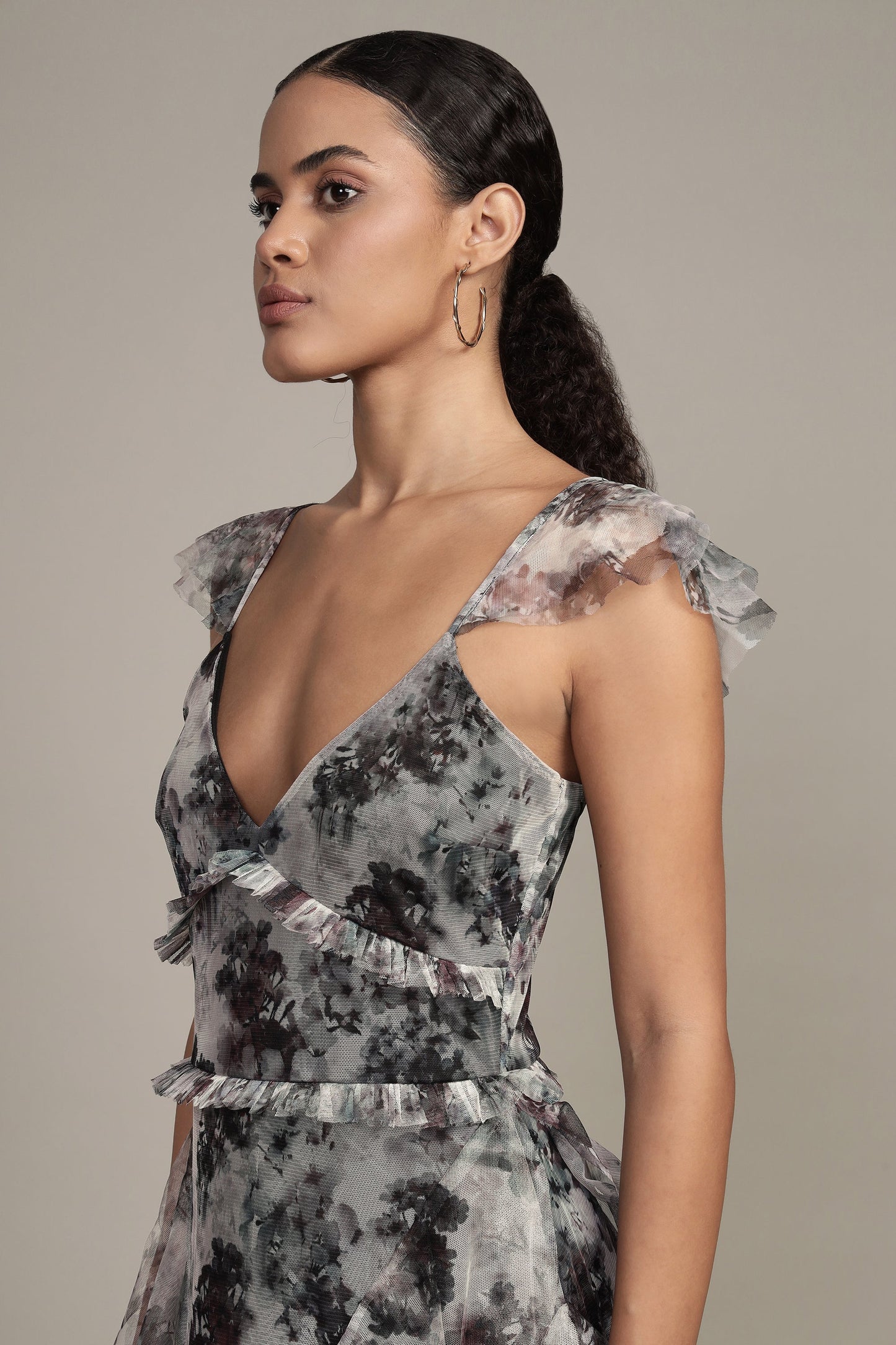 Malin Maxi Dress in Black and White Floral