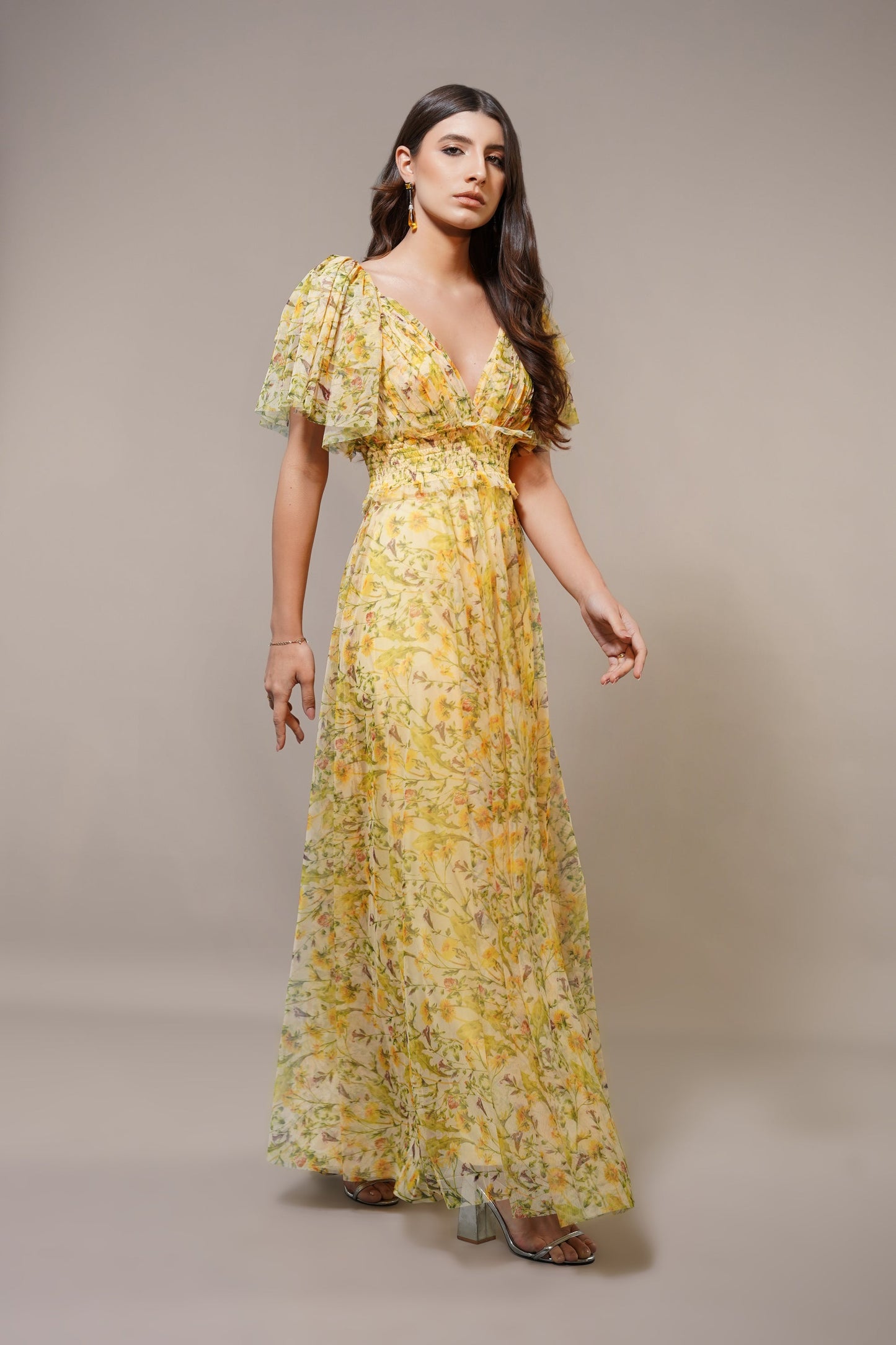 Shelby Yellow Printed Maxi Dress