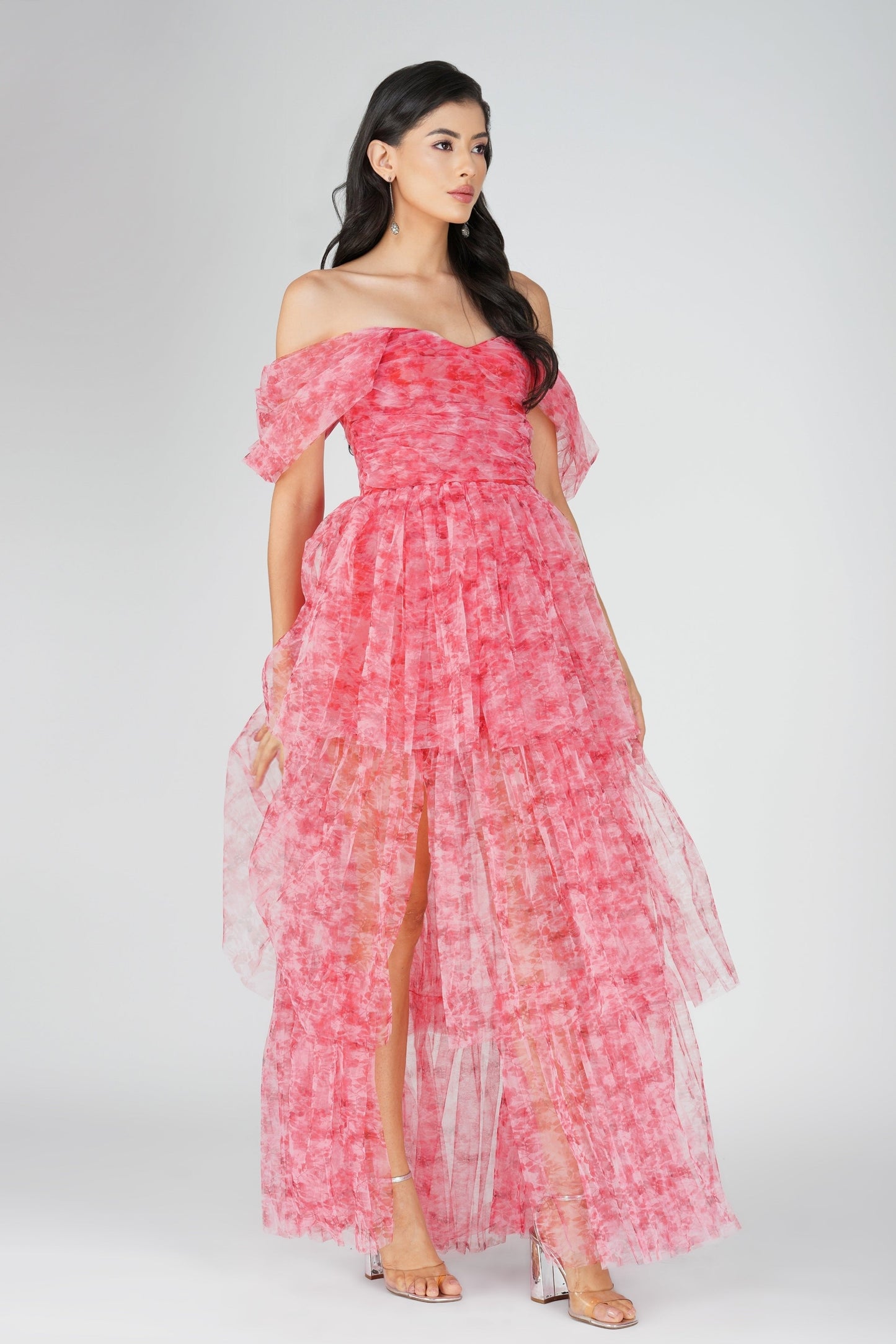 Sydney Tulle Maxi Dress in Red Print
