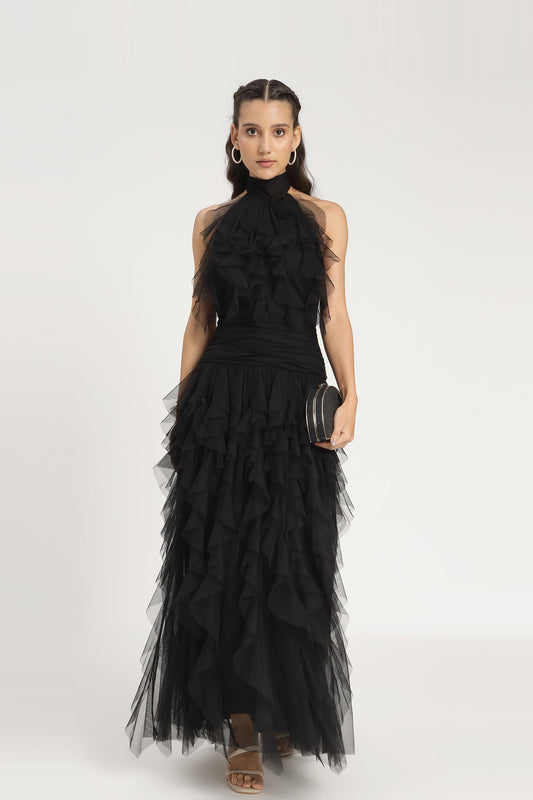 Tabitha Maxi Ruffle Dress in Black