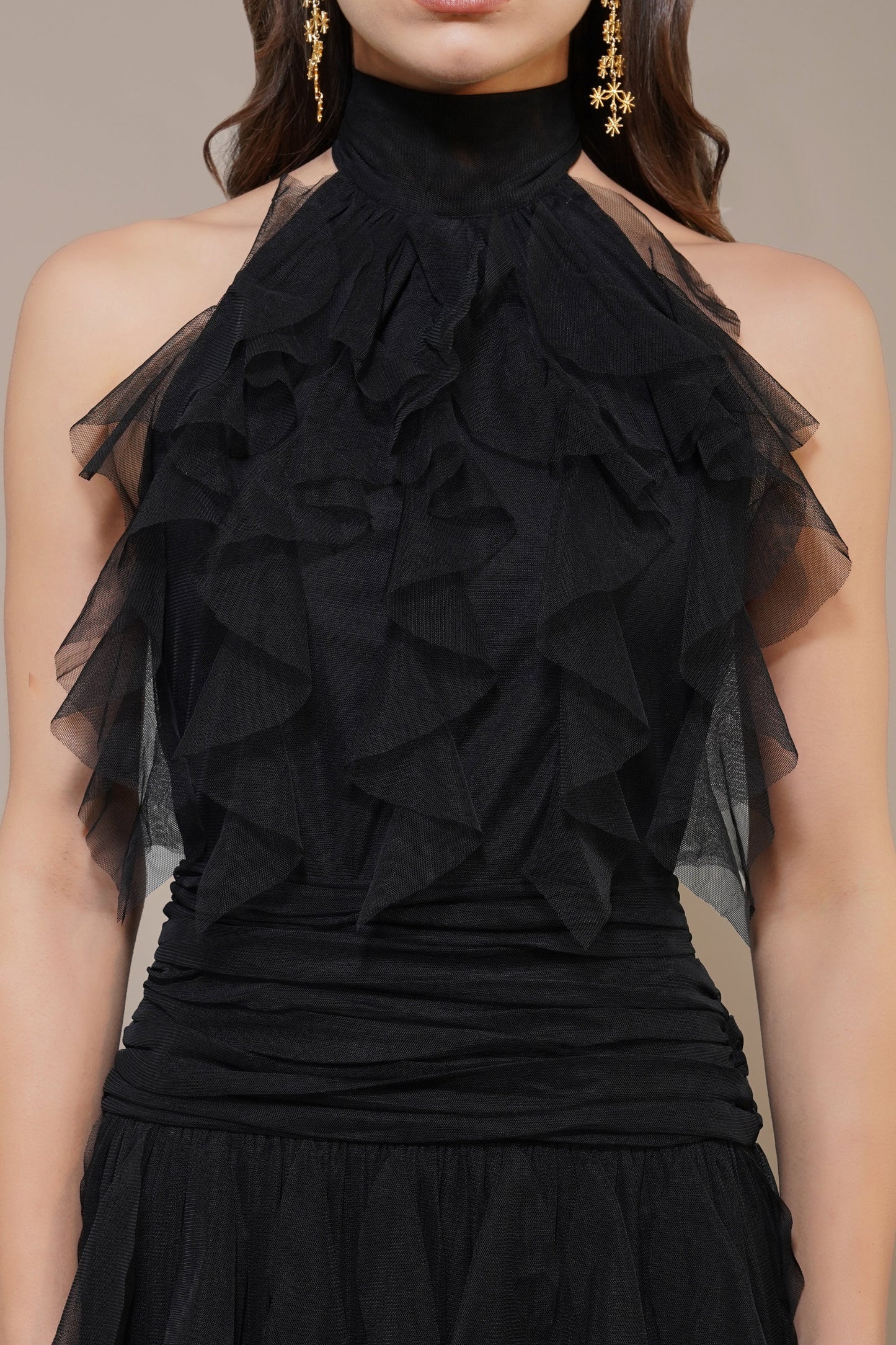 Tabitha Maxi Ruffle Dress in Black