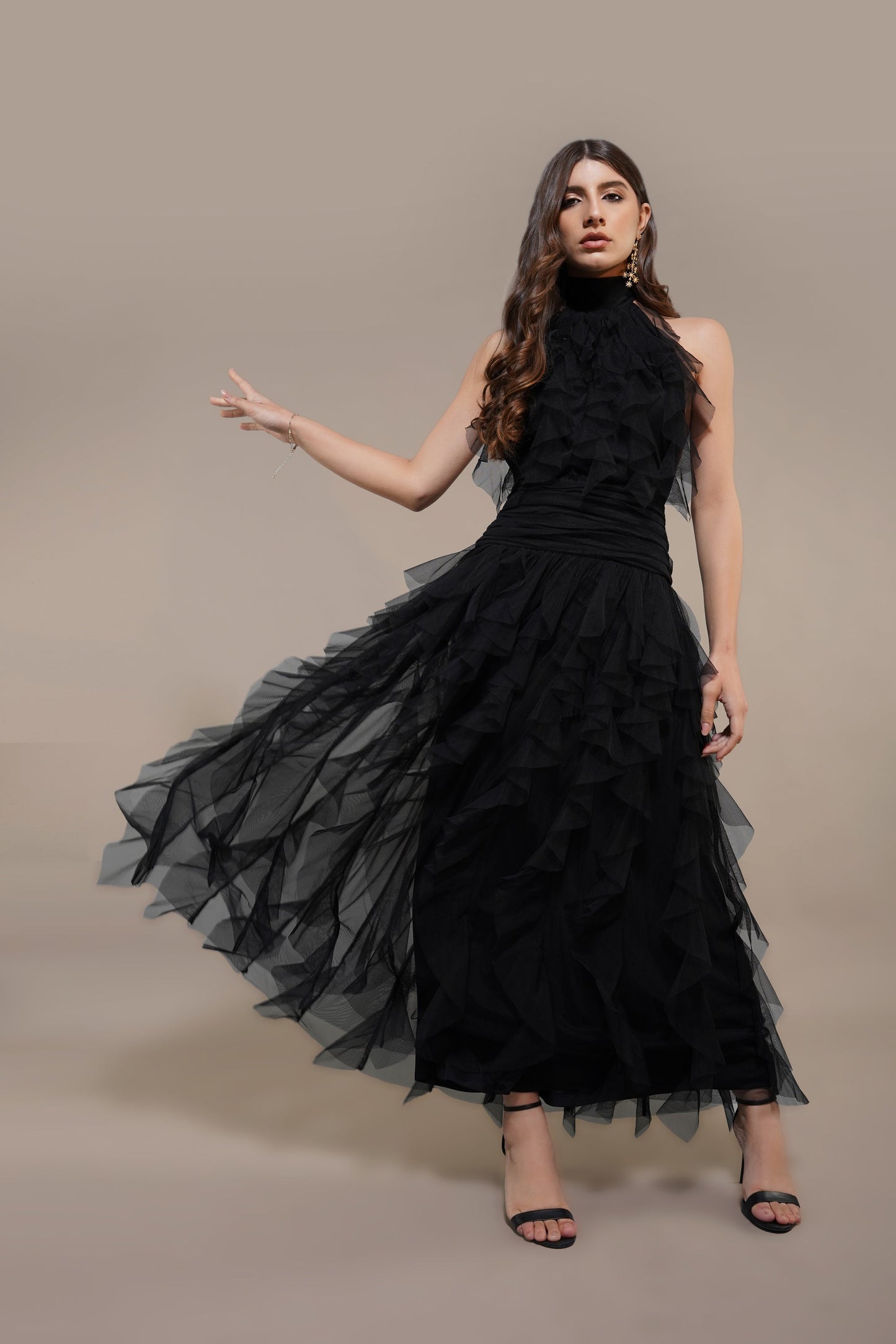 Tabitha Maxi Ruffle Dress in Black