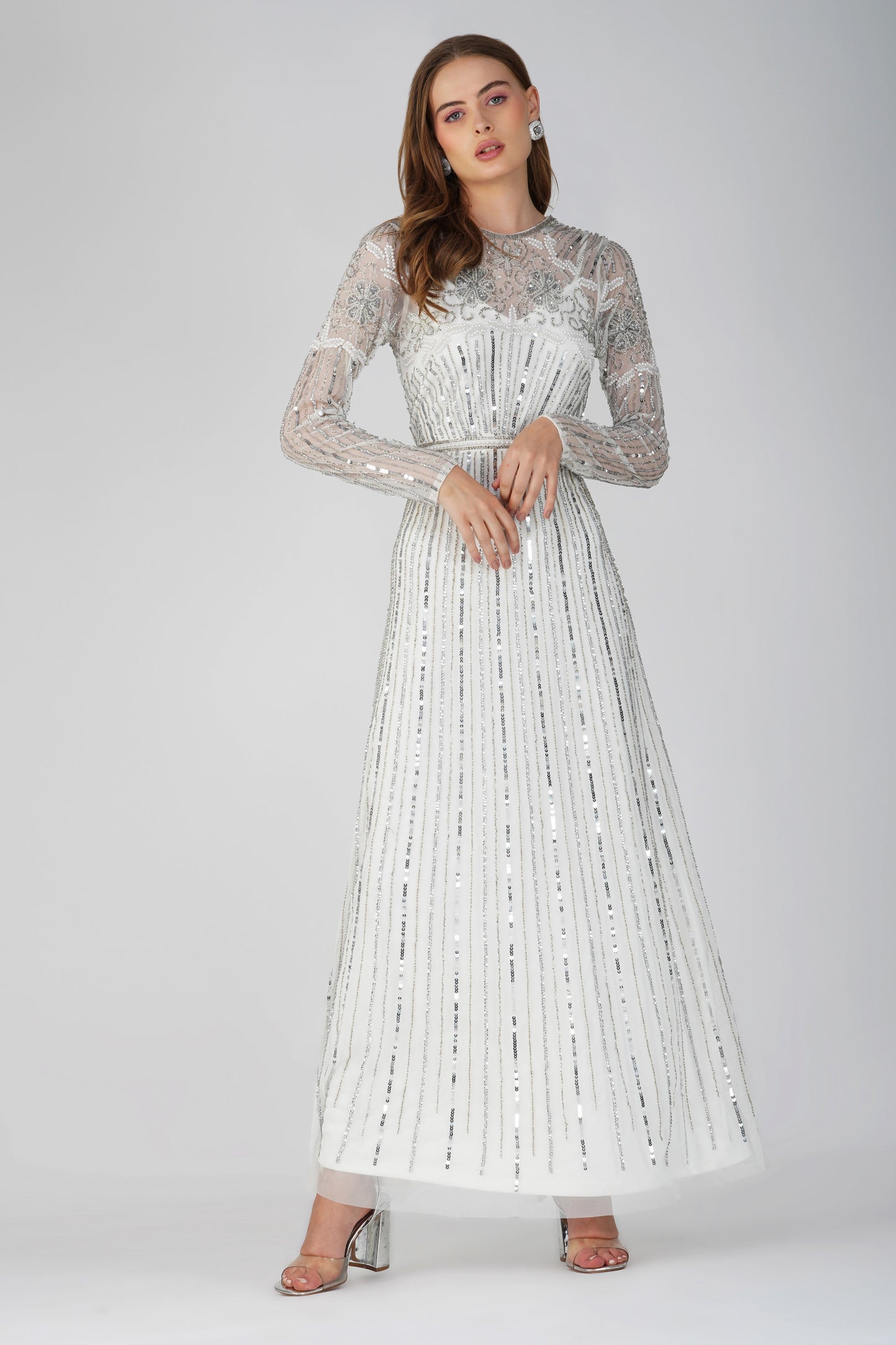 Teresa Embellished Maxi Dress in Silver