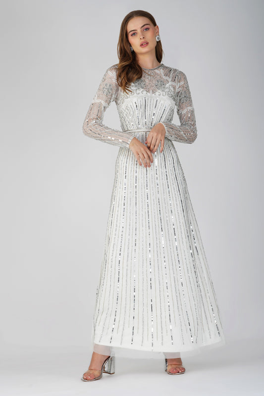 Teresa Embellished Maxi Dress in Silver
