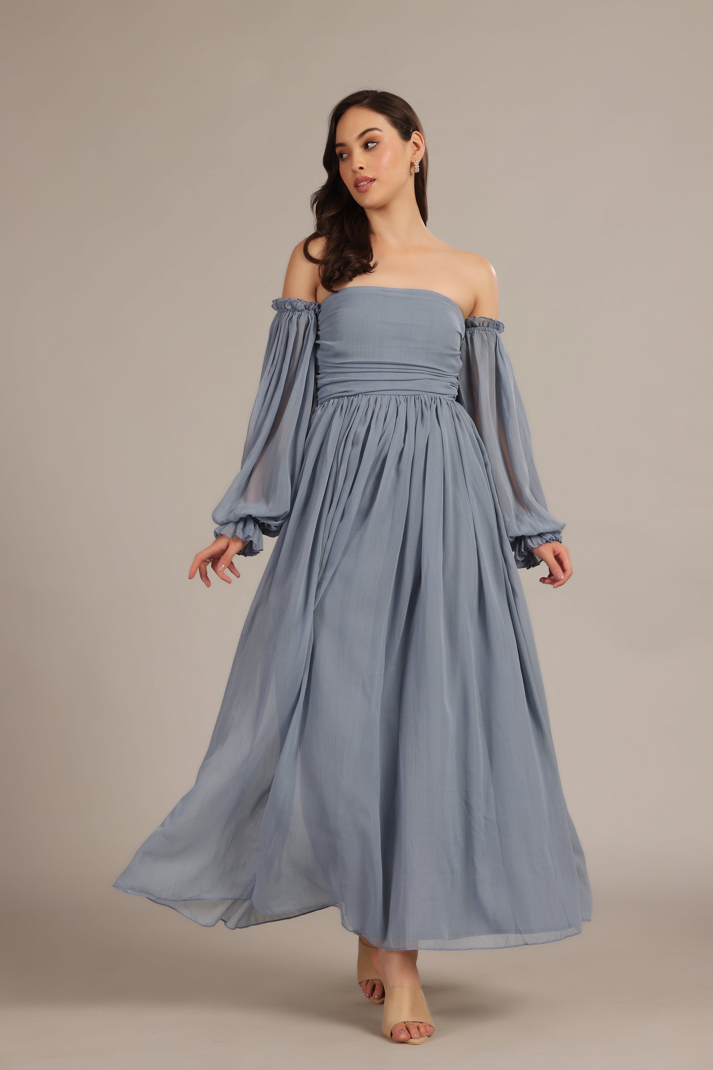 Lana Chiffon Maxi Dress in Dusty Blue