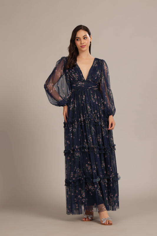Lydia Maxi Dress in Navy Floral