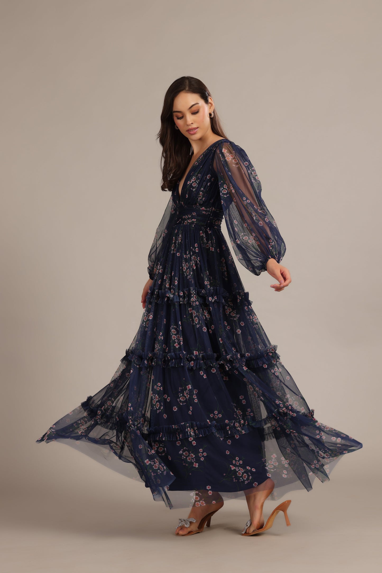 Lydia Maxi Dress in Navy Floral
